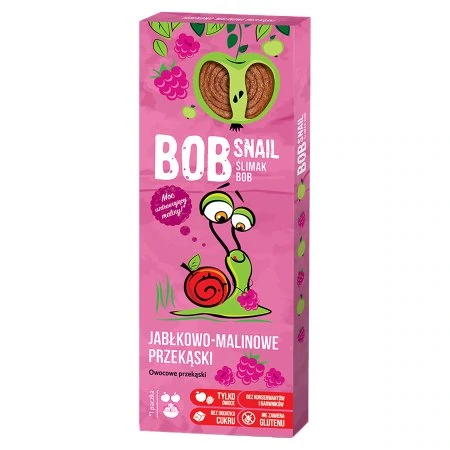 BOB SNAIL PRZEKĄSKA OWOCOWA ŚLIMAK JABŁKOWO - MALINOWA BEZ DODATKU CUKRU BEZ GLUTENU - 30g - ECO-SNACK