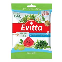 Cukierki na gardło ziołowe zielona herbata i arbuz z witaminą C bez cukru Evitta